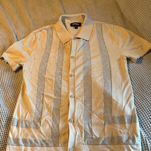 Express Tan and Gray Casual Button Down Shirt